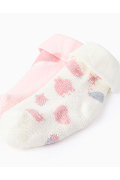 Ziddy PACK OF 2 NON-SLIP SOCKS FOR GIRLS 'FOX', WHITE/PINK