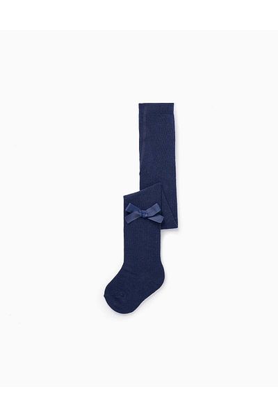 Ziddy COTTON KNIT TIGHTS WITH BOW FOR BABY GIRL DARK BLUE