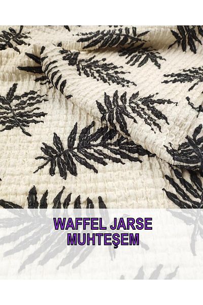 Kumaş Parça Waffle Jersey - Μαύρο Κρεμ Χρώμα, Μεγάλο Μέγεθος (Πλάτος 110 cm x Μήκος 225 cm)