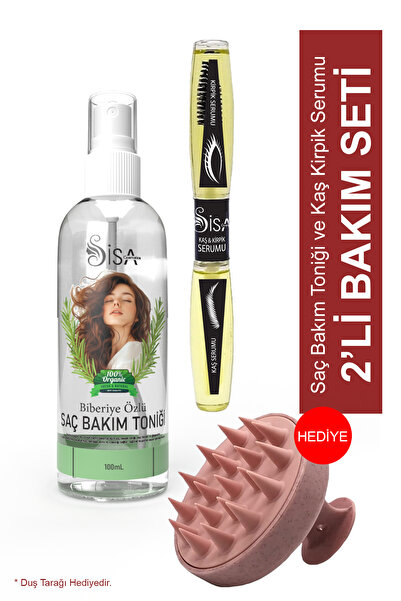 SİSA Cosmetics 2Lİ BAKIM SETİ KAŞ VE KİRPİK SERUMU BİBERİYE SUYU TONİĞİ 100%D...