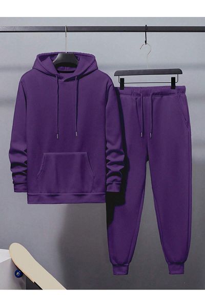 Elfa Tekstil Men's Hooded Loose Cotton Jogger Tracksuit Set