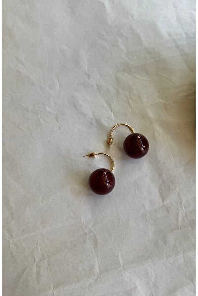 shop Kiraz Model Gold Detaylı Küpe (İğne Ucu Gümüş)