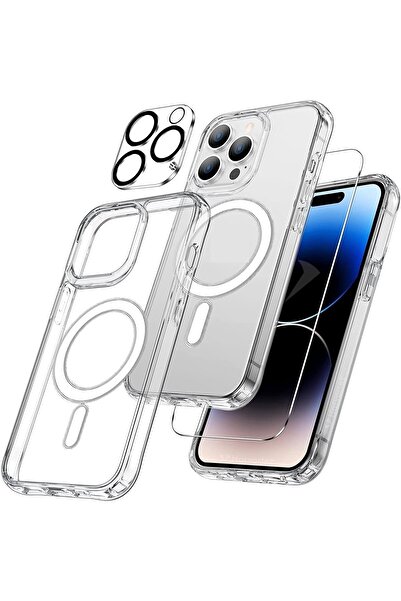Evax (3'ü 1 ARADA) iPhone 15 Pro Max Uyumlu 1 MagSafe Kılıf + 1 Ekran Koruyucu + 1 Kamera Lens Koruyucu