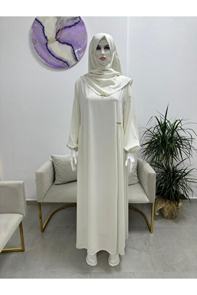 erasra class Ecru Color Ferace & Abaya Souffle Suit - Φόρεμα με ρόμπα στο πλάι. Για Hajj και Umrah