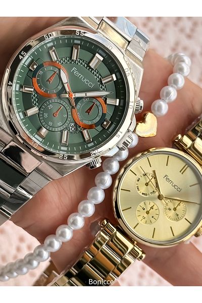 Ferrucci Dear Couple Wristwatches - Yellow Color, Steel Mesh Cord, Bracelet