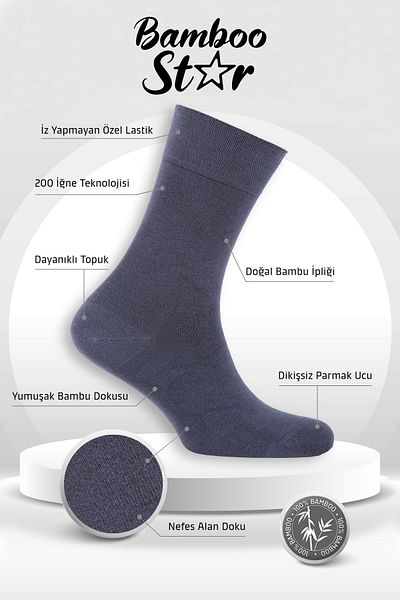 bamboo star Bamboo Men's Socket Long Plain Smoked Seamless 3-Piece Premium Boxed Socks