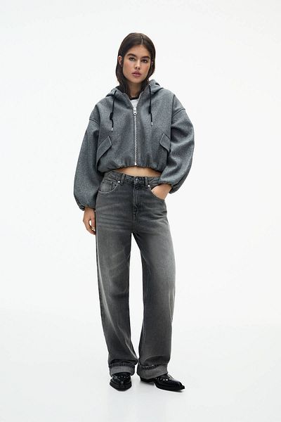 Pull & Bear Felt texture bomber jacket with hood