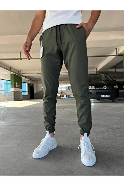 hello7 Men's Khaki Slim Fit Elasticated Leg Flexible Lycra Jogger Trousers