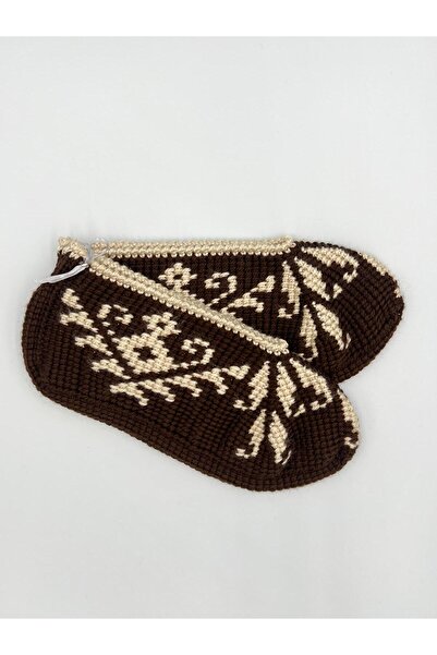 Şatilli Handmade Patik Tunus işi patik el örgüsü patik kahverengi desenli el emeği patik çeyizlik patik