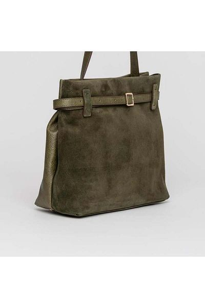 Jacquline Khaki Kolios Women's Genuine Nubuck Leather Shoulder Bag