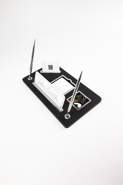 Turgut Office Δερμάτινη θήκη γραφείου για δύο στυλό με λεπτομέρεια από μαύρο ...