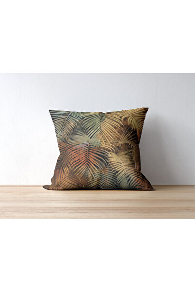 Home Gold and Palm Patterned Rachel Fabric 45X45 Single Throw Pillow Cover