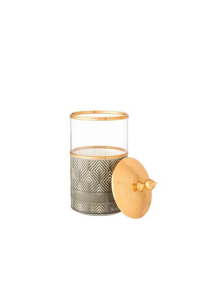 Dania Gray porcelain and glass jar with metal lid, 10.5 x 19