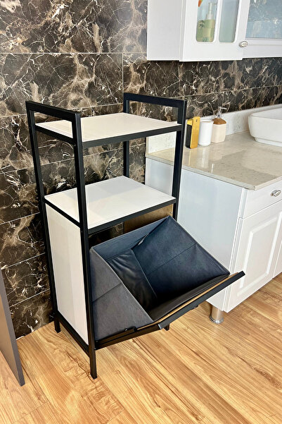 Mudesa Banyo Düzenleyici Organizeri Beyaz Kirli Çamaşır Sepeti Dolabı Rafı