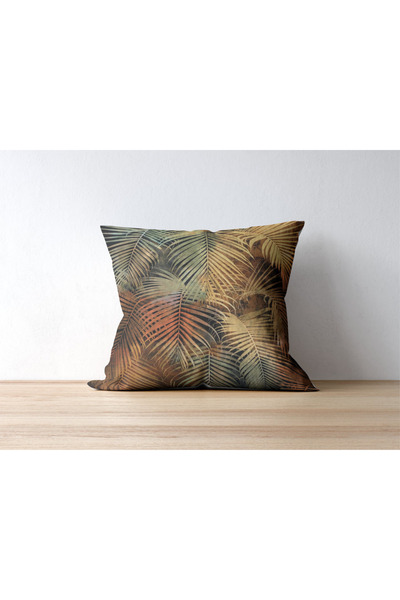 Home Rachel Fabric Set of 4 - Gold and Green Palm Pattern Digital Printed Throw Pillow Cover (45X45)