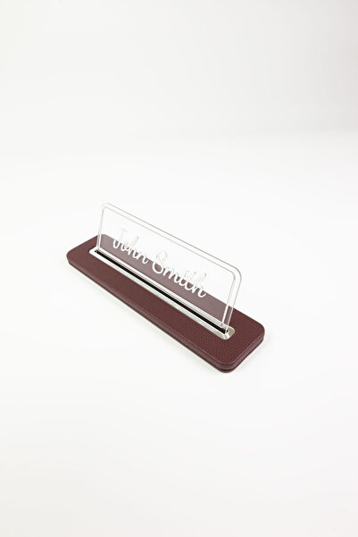 Turgut Office Δερμάτινη επιτραπέζια κάρτα ονόματος με λεπτομέρεια από χρώμιο ...