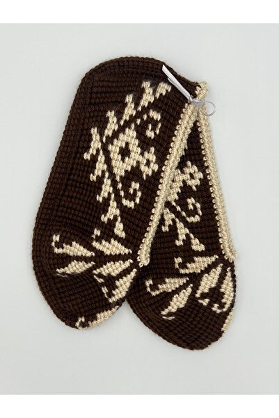 Şatilli Handmade Patik Tunus işi patik el örgüsü patik kahverengi desenli el emeği patik çeyizlik patik