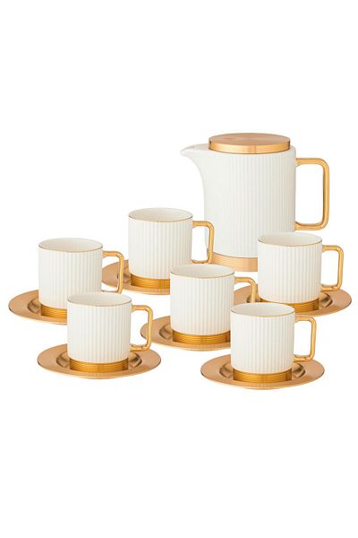 Dania White porcelain tea set with metal base, 13 pieces