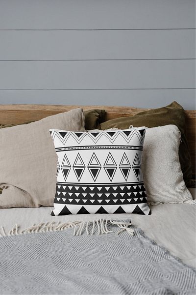 Home Geometric Pattern Black-White Rachel Fabric - Single Throw Pillow Cover (45X45)
