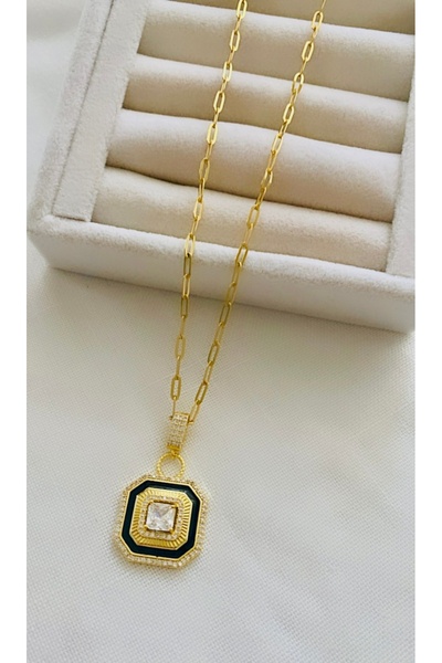 VNS Accessories Çelik Zirkon Taşlı Madalyon Kolye