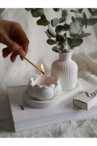 LALEZEN HOME Dekoratif  Stantlı Gül Mum ve Vazo Seti