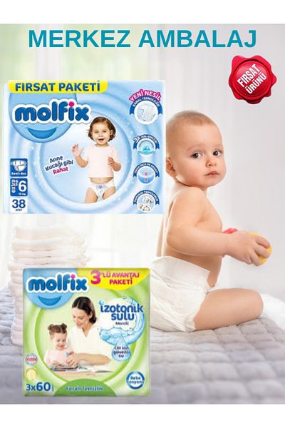 Molfix Opportunity Package - Baby Diapers Size 6, 15+kg 38Pcs + Molfix Isotonic Water Wipes 3X60