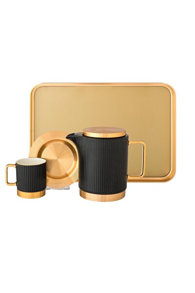 Dania Black porcelain tea set with metal base, 14 pieces