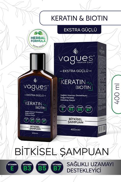 Vagues Premium Care Keratin Biotin Anti-Hair Loss, Fast Growth Effective Herbal Shampoo 10 Plant Extracts 4 Vitamins