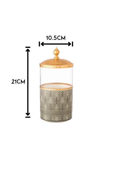 Dania Gray porcelain and glass jar with metal lid, 10.5 x 19