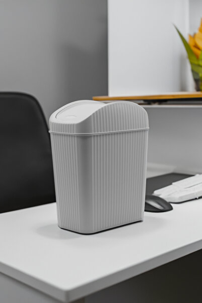 Fesya Home Çizgili Çöp Kovası Gri 6,7 Litre Mutfak Banyo Çöp Kutusu