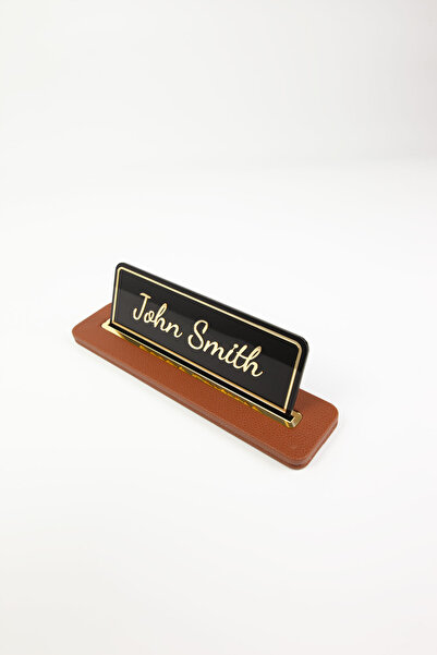 Turgut Office Δερμάτινη επιτραπέζια κάρτα ονόματος με χρυσή λεπτομέρεια