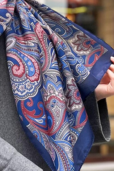 Sultan Soft Pamuk Şal - Retro Desen - SLT3078-10 - Lacivert, Gri, Bordo