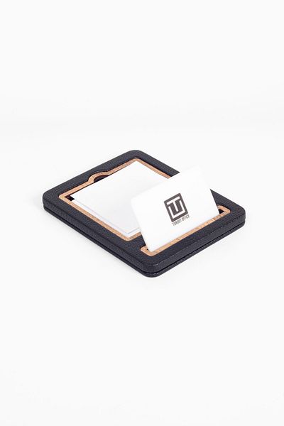 Turgut Office Leather Note Holder Black Wooden Detailed Note Case and Business Card Holder