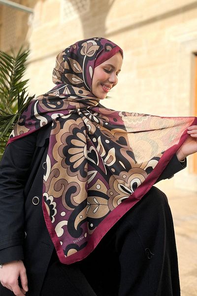 Sultan Soft Cotton Shawl - Mira Pattern - Slt2527-15 - Mustard, Purple