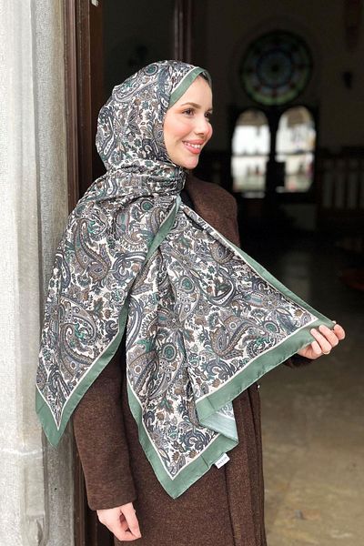 Sultan Soft Cotton Shawl - Ethnic Pattern - Slt1026-13 - Green, Gray