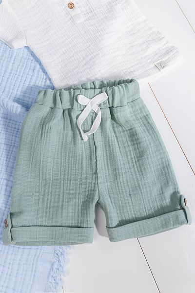 Babymod Summer Baby Boy Set with 100% Cotton Muslin Buttoned Bottom and Top Shorts