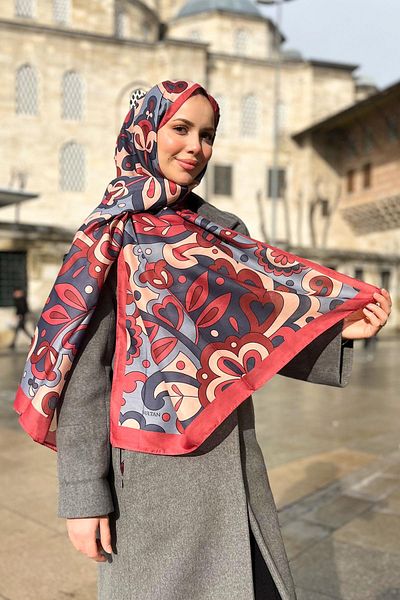 Sultan Μαλακό βαμβακερό σάλι - Mira Pattern - Slt2527-07 - Claret Red, Grey