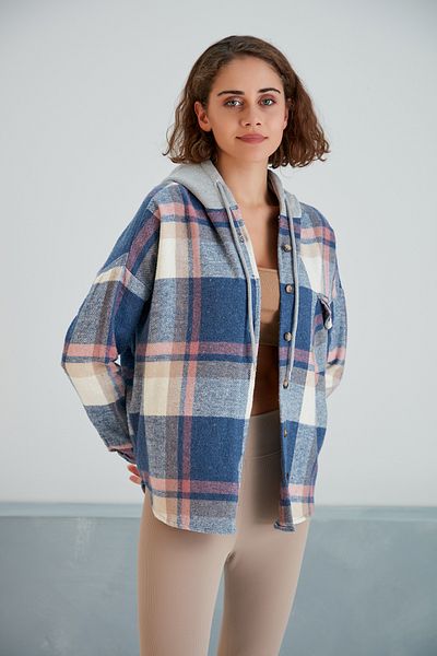 Pikka Online Cămașă de damă, multicoloră, albastru moale Lumberjack oversize