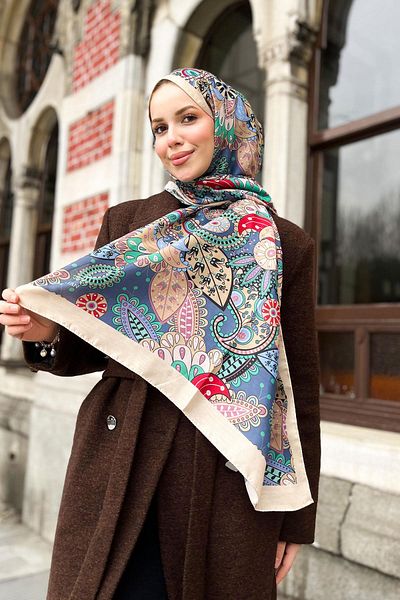 Sultan Soft Cotton Shawl - Floral Shawl Pattern - Slt2562-11 - Indigo, Green