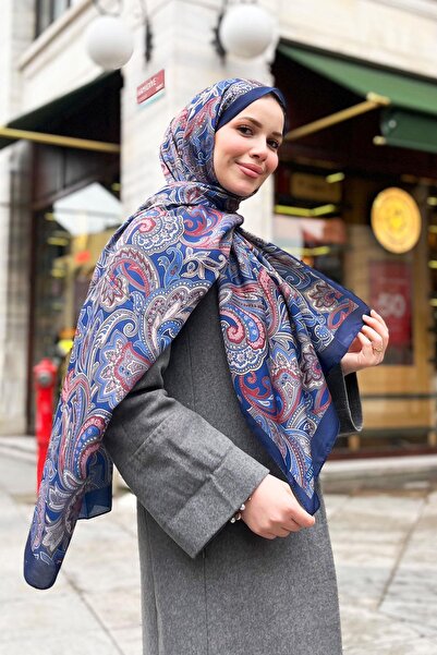 Sultan Soft Pamuk Şal - Retro Desen - SLT3078-10 - Lacivert, Gri, Bordo