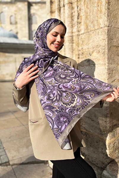 Sultan Soft Pamuk Şal - Retro Desen - SLT3078-13 - Mor, Yeşil