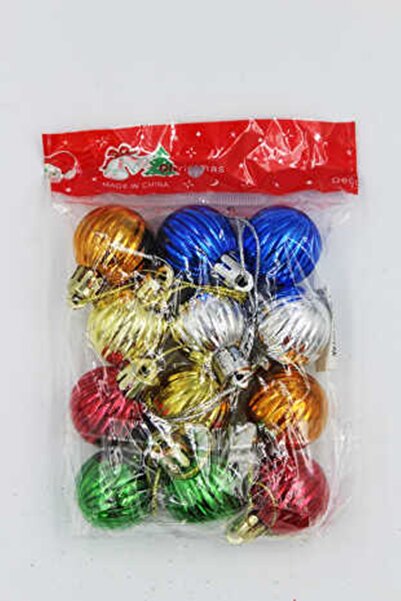 HKNYS Christmas Ball Ornament 3 cm Colorful Striped 12 Pcs