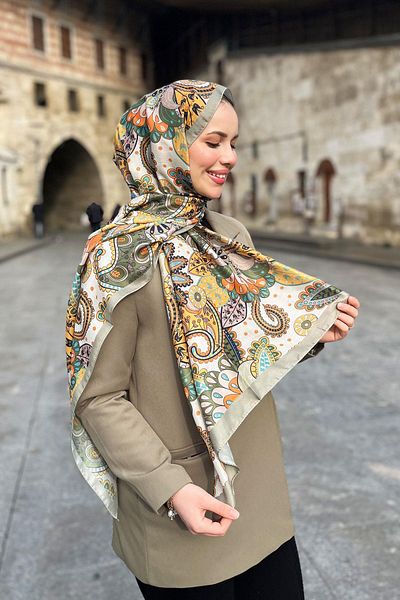Sultan Soft Cotton Shawl - Floral Shawl Pattern - Slt2562-05 - Orange, Yellow, Green