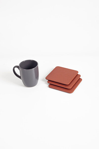 Turgut Office Leather Coaster Tan 3 Pieces