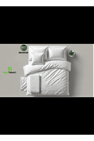ağol tekstil Single Cotton Akfil Brown Striped Duvet Cover Set