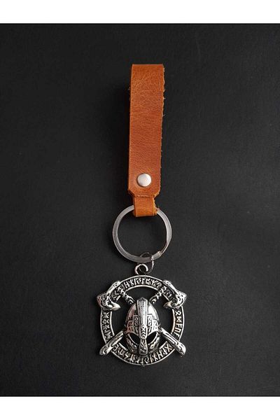 BSN Store Skandinav Sparta Warrior Figured Tan Color Genuine Leather Keychain