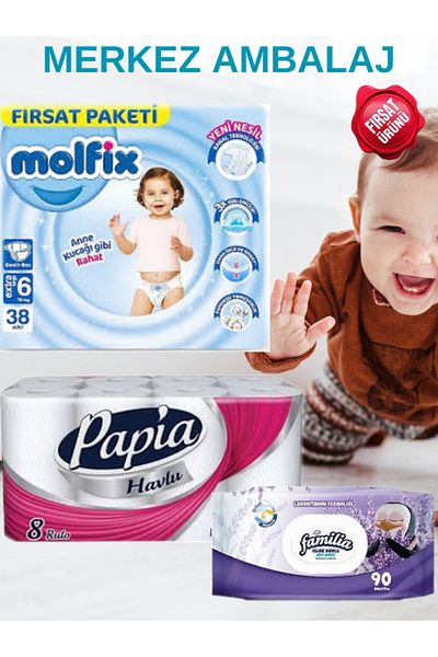 Molfix Size 6 Opportunity Package - 15+ kg 38 Diapers, 8 Li Roll Towel and 90 Li Wet Wipes