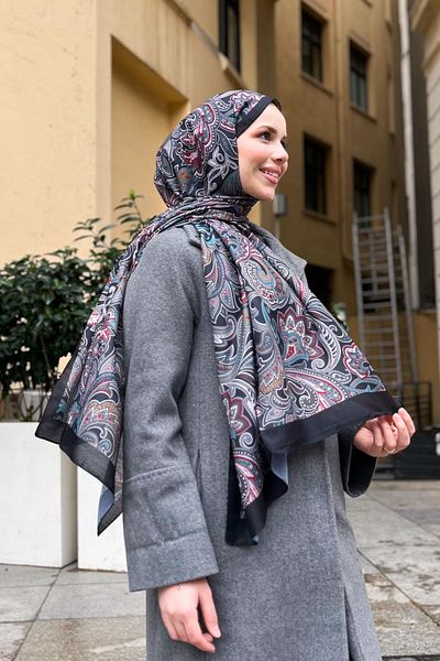 Sultan Soft Cotton Shawl - Retro Pattern - Slt3078-05 - Black, Gray, Burgundy