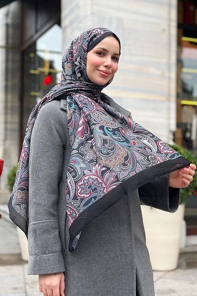 Sultan Soft Cotton Shawl - Retro Pattern - Slt3078-05 - Black, Gray, Burgundy
