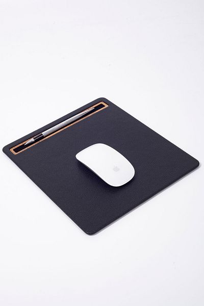 Turgut Office Leather Mousepad Black with Wooden Detail